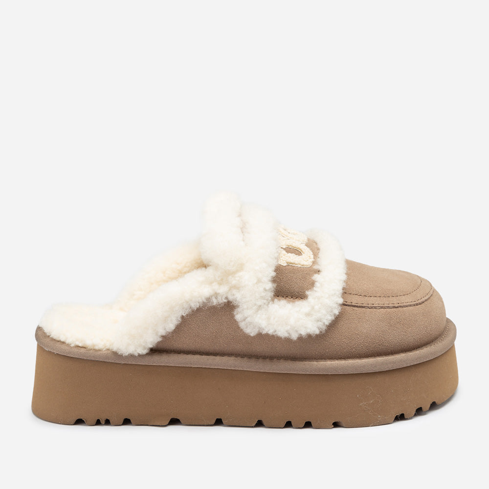 Ugg Violet Shearling Platform Slipper (Elastic Logo) (Detachable Feature)