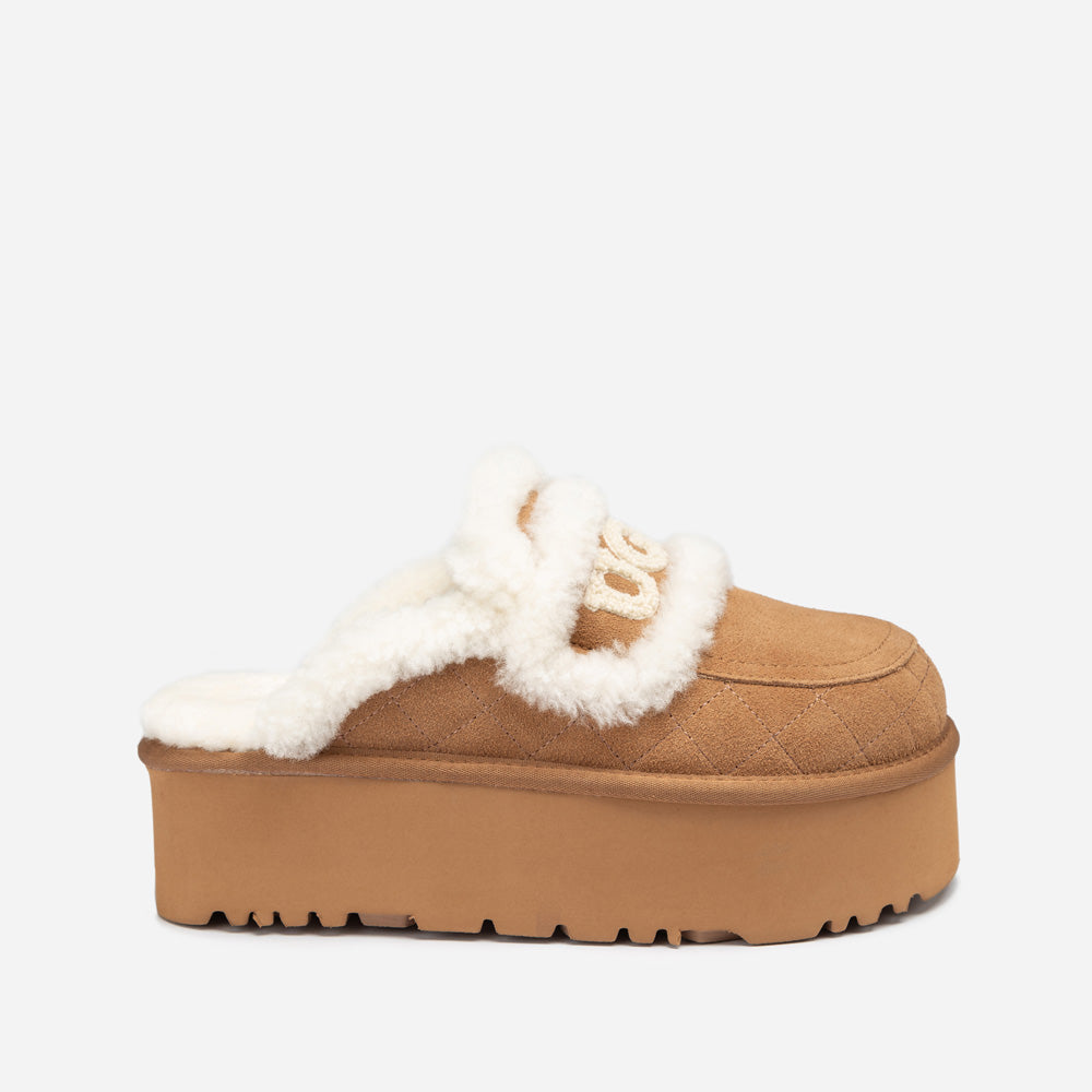 Ugg Violet Matelassé Shearling Super Platform (6cm) Slipper (Elastic Logo) (Detachable Feature)