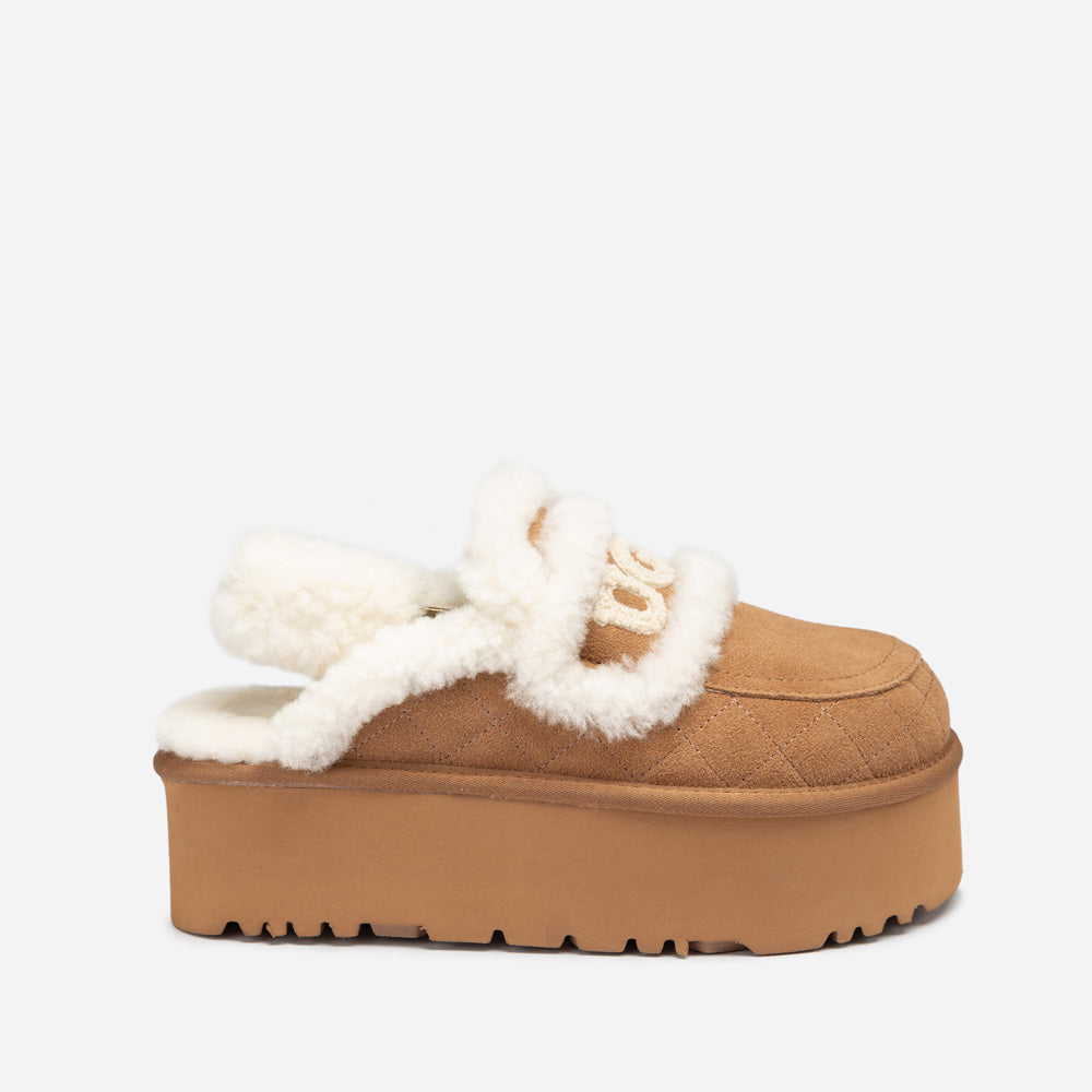 Ugg Violet Matelassé Shearling Super Platform (6cm) Slipper (Elastic Logo) (Detachable Feature)