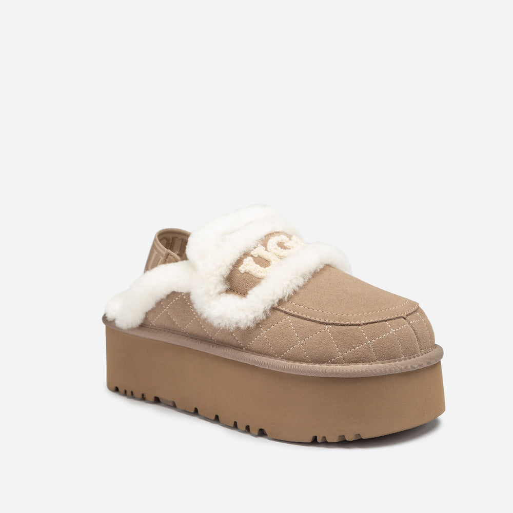 Ugg Violet Matelassé Shearling Super Platform (6cm) Slipper (Elastic Logo) (Detachable Feature)