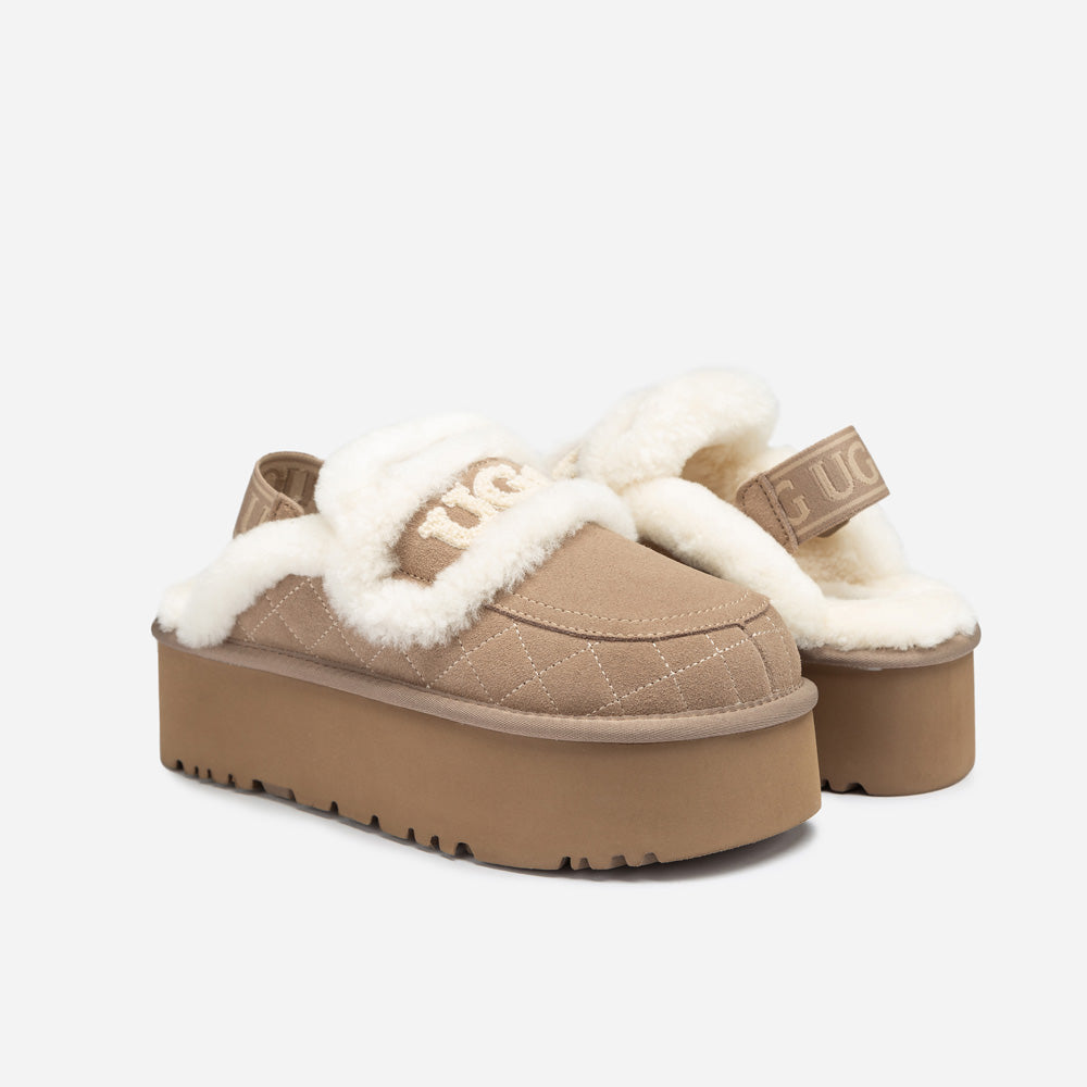 Ugg Violet Matelassé Shearling Super Platform (6cm) Slipper (Elastic Logo) (Detachable Feature)