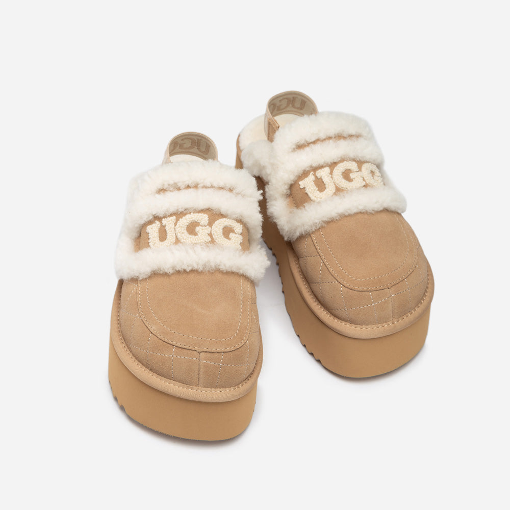 Ugg Violet Matelassé Shearling Super Platform (6cm) Slipper (Elastic Logo) (Detachable Feature)