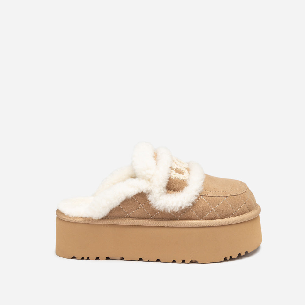 Ugg Violet Matelassé Shearling Super Platform (6cm) Slipper (Elastic Logo) (Detachable Feature)