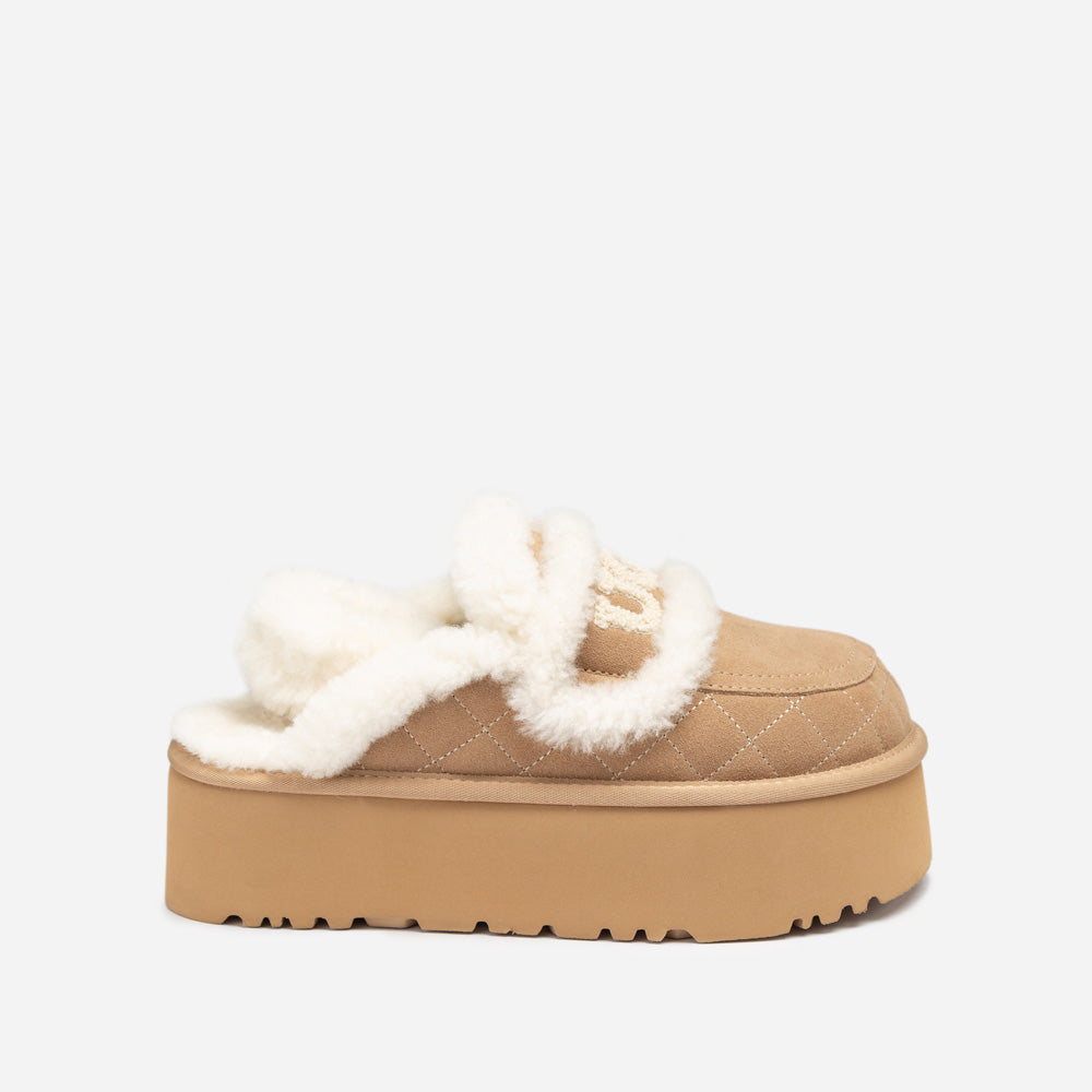 Ugg Violet Matelassé Shearling Super Platform (6cm) Slipper (Elastic Logo) (Detachable Feature)