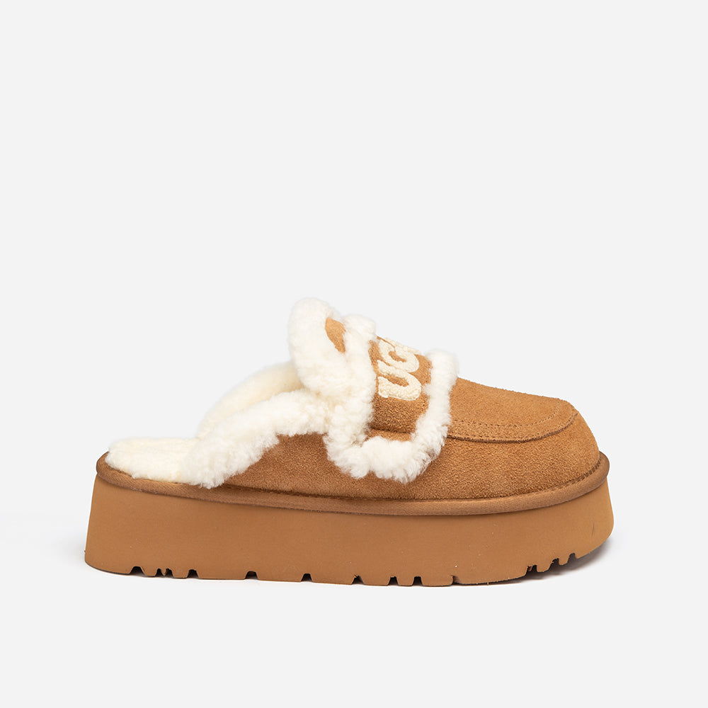 Ugg Violet Shearling Platform Slipper (Elastic Logo) (Detachable Feature)