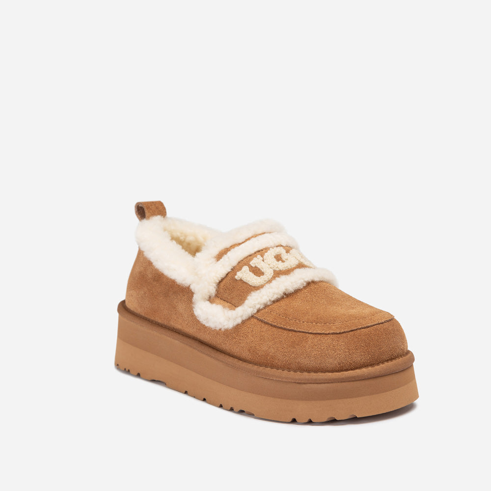 Ugg Style Platform Velour Fold Over Boot - Camel