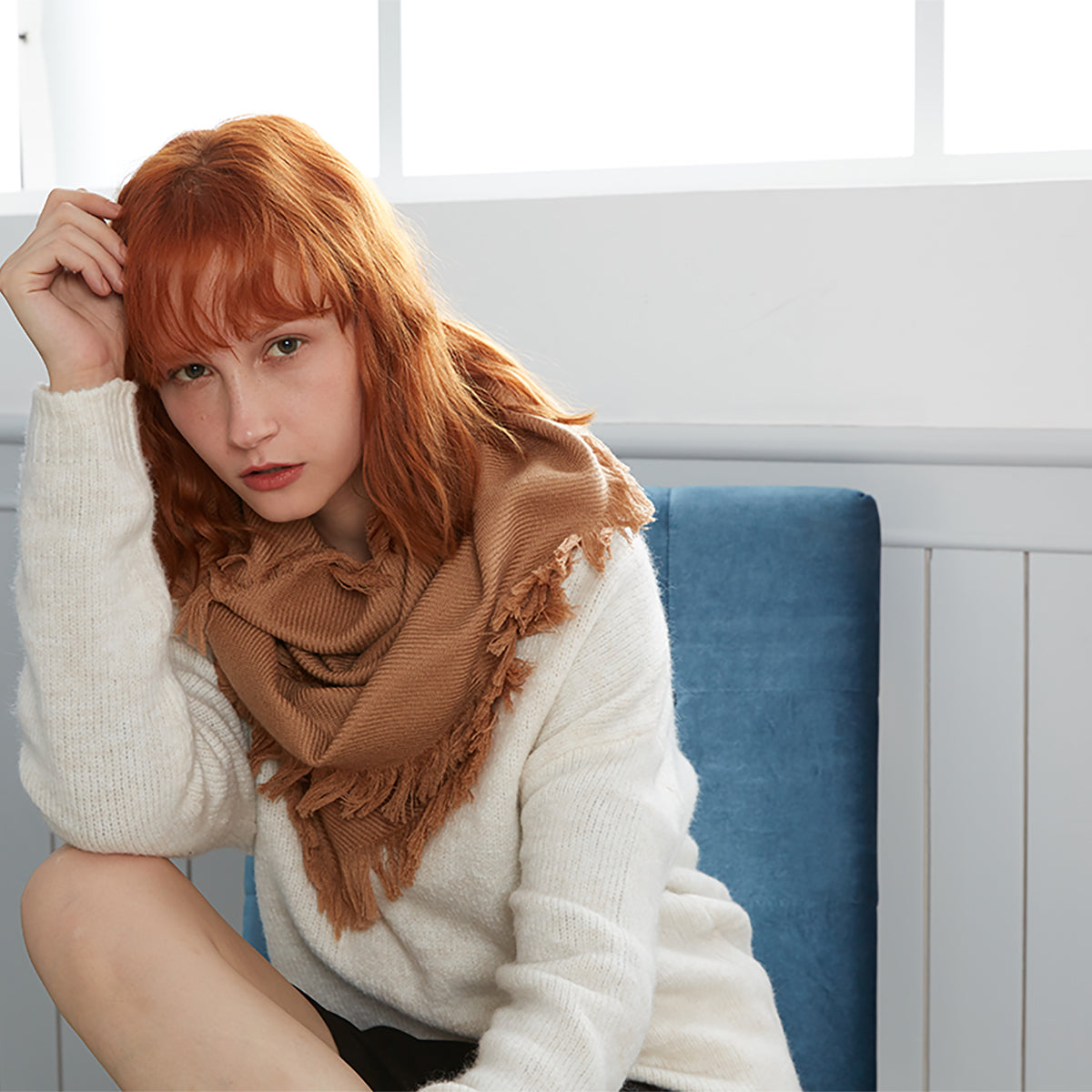 fringed check wool scarf