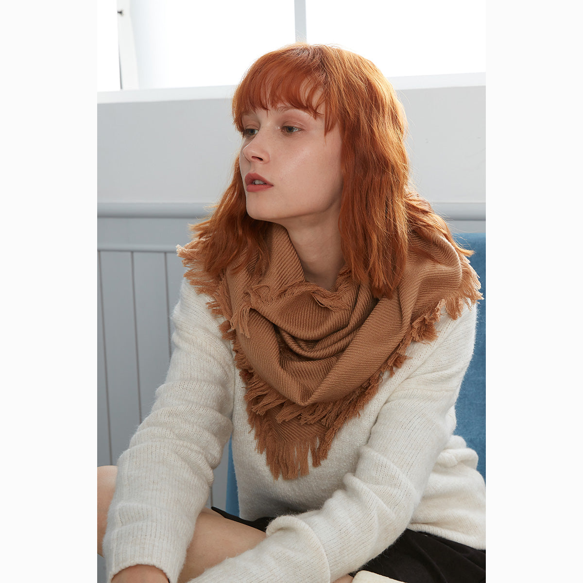 fringed check wool scarf