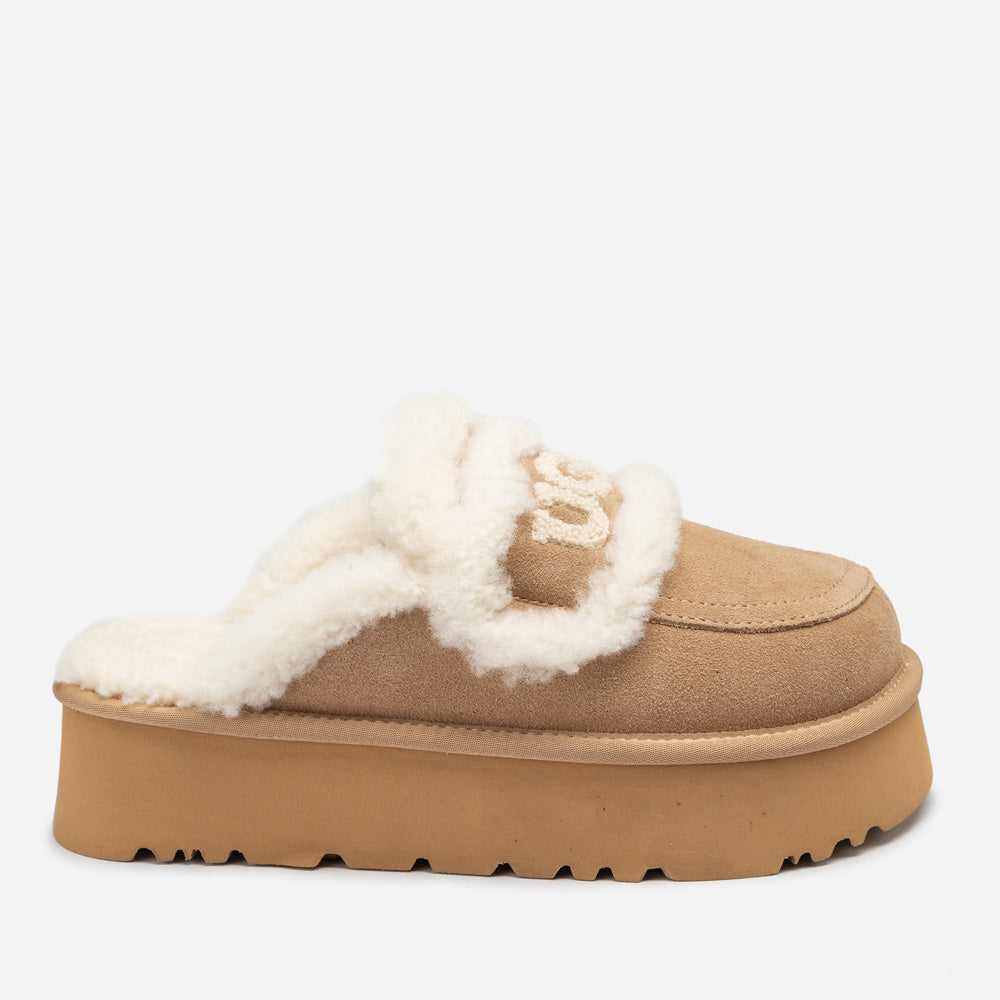 Ugg Violet Shearling Platform Slipper (Elastic Logo) (Detachable Feature)