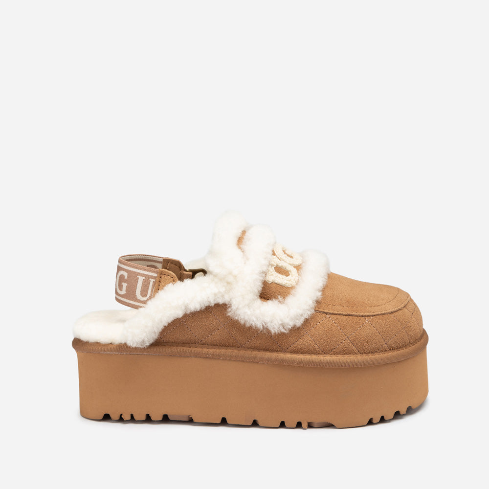 Ugg Violet Matelassé Shearling Super Platform (6cm) Slipper (Elastic Logo) (Detachable Feature)