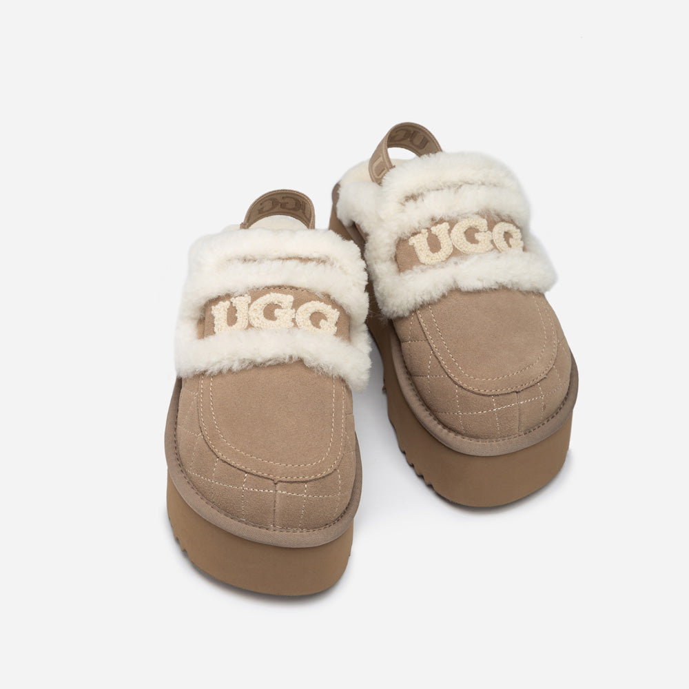 Ugg Violet Matelassé Shearling Super Platform (6cm) Slipper (Elastic Logo) (Detachable Feature)