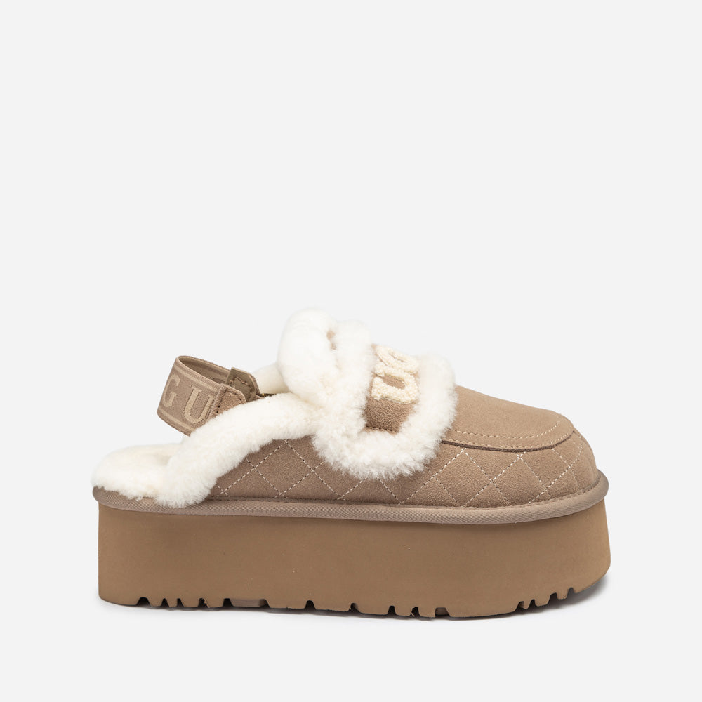 Ugg Violet Matelassé Shearling Super Platform (6cm) Slipper (Elastic Logo) (Detachable Feature)