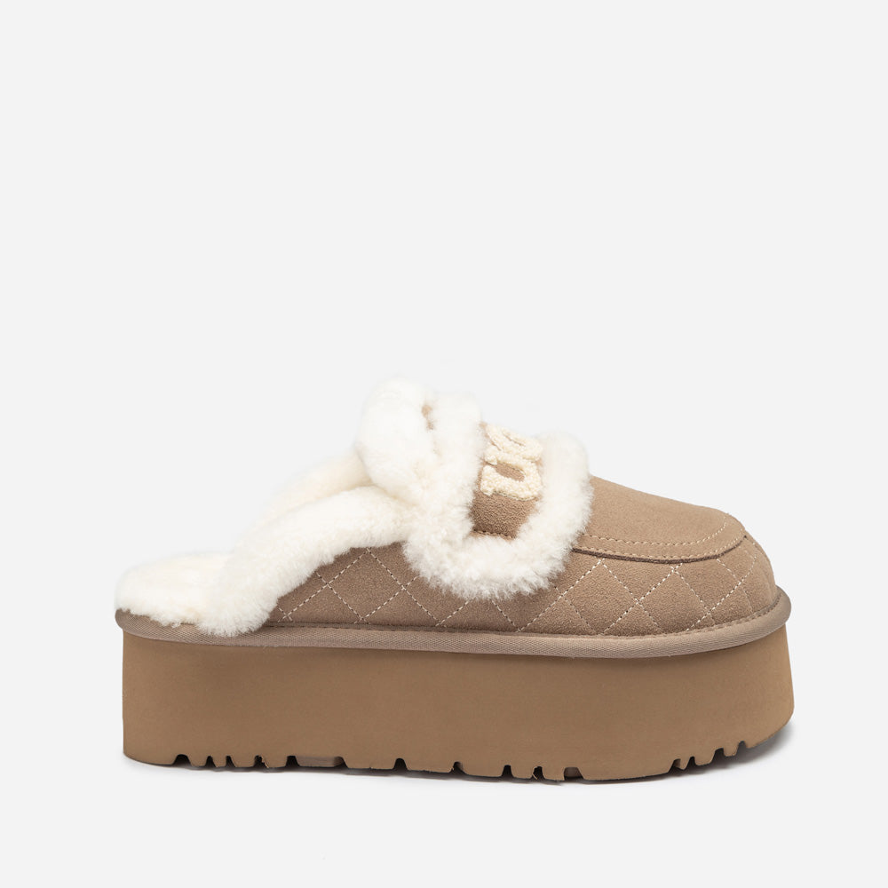 Ugg Violet Matelassé Shearling Super Platform (6cm) Slipper (Elastic Logo) (Detachable Feature)