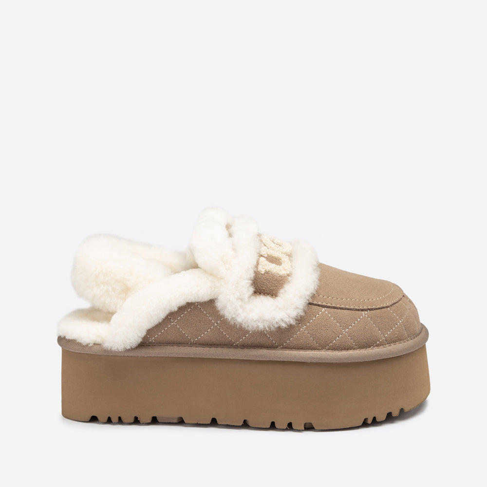 Ugg Violet Matelassé Shearling Super Platform (6cm) Slipper (Elastic Logo) (Detachable Feature)
