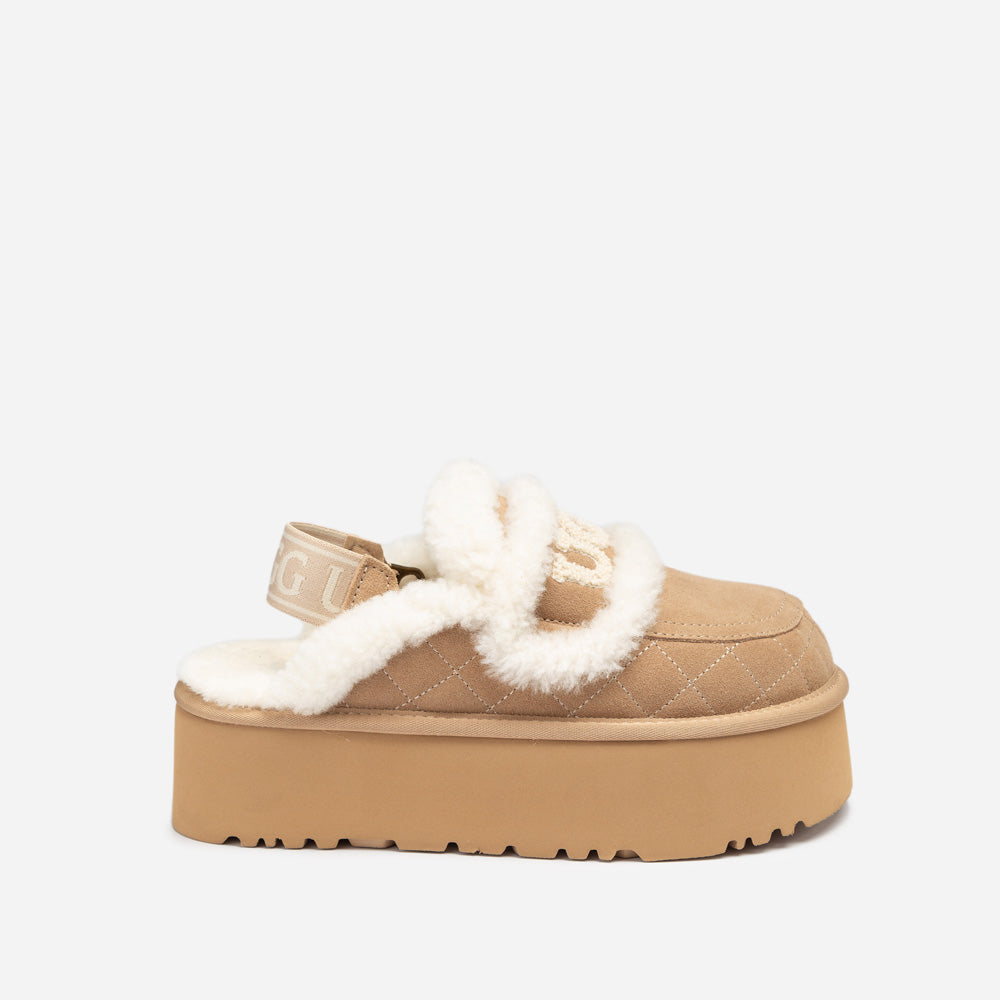 Ugg Violet Matelassé Shearling Super Platform (6cm) Slipper (Elastic Logo) (Detachable Feature)