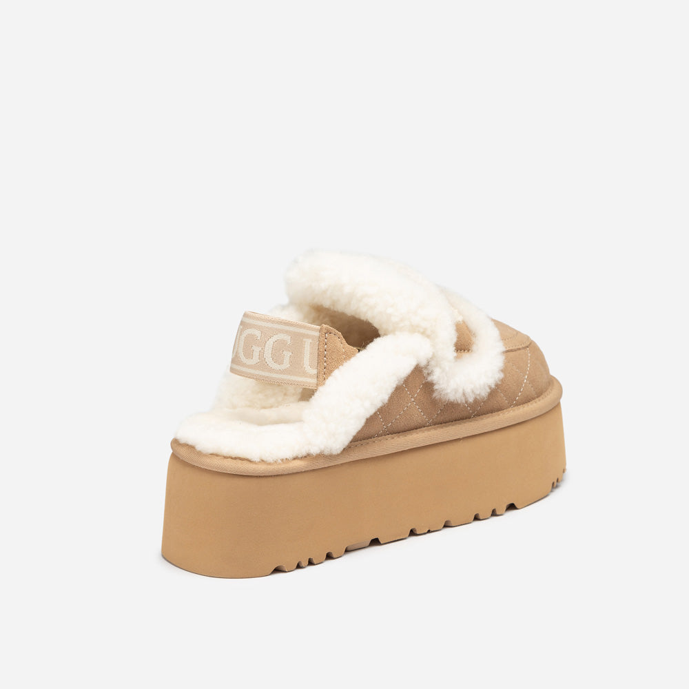 Ugg Violet Matelassé Shearling Super Platform (6cm) Slipper (Elastic Logo) (Detachable Feature)