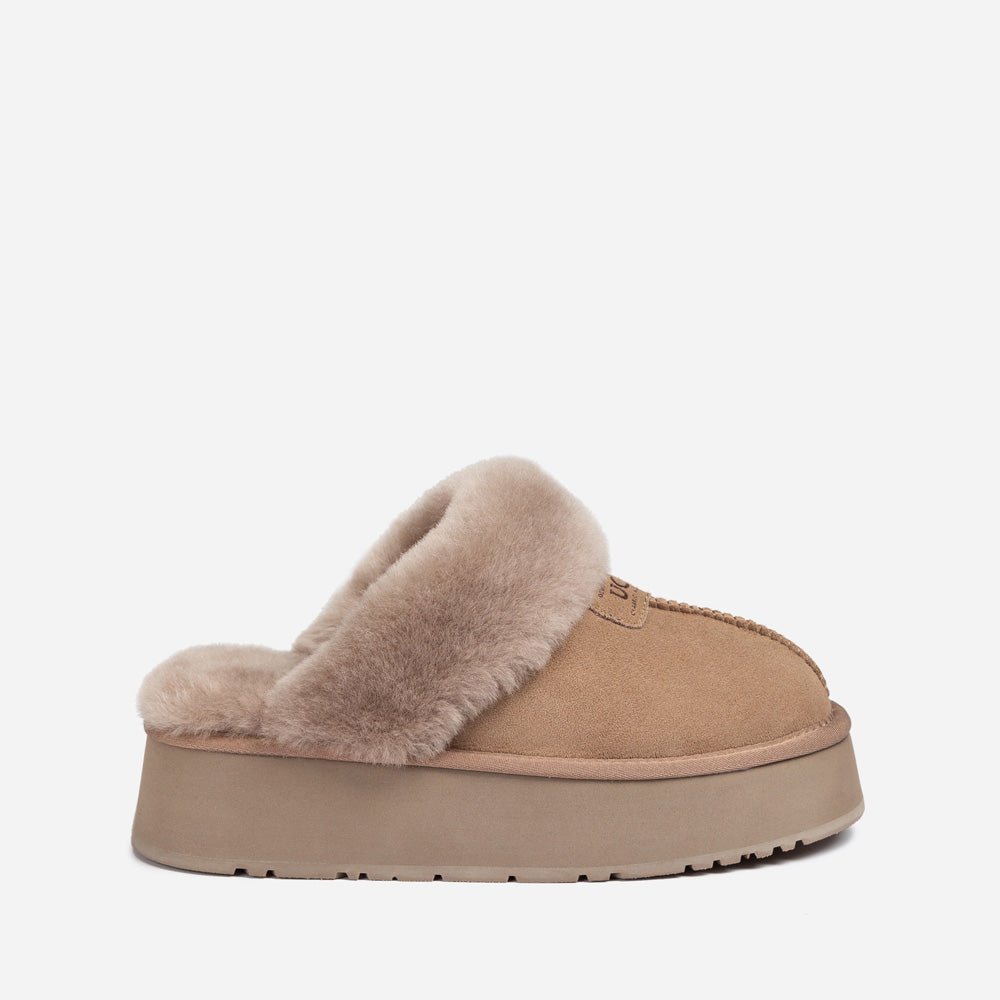 Ugg Coquette Platform Slipper (Elastic Logo Wool Strap) (Detachable