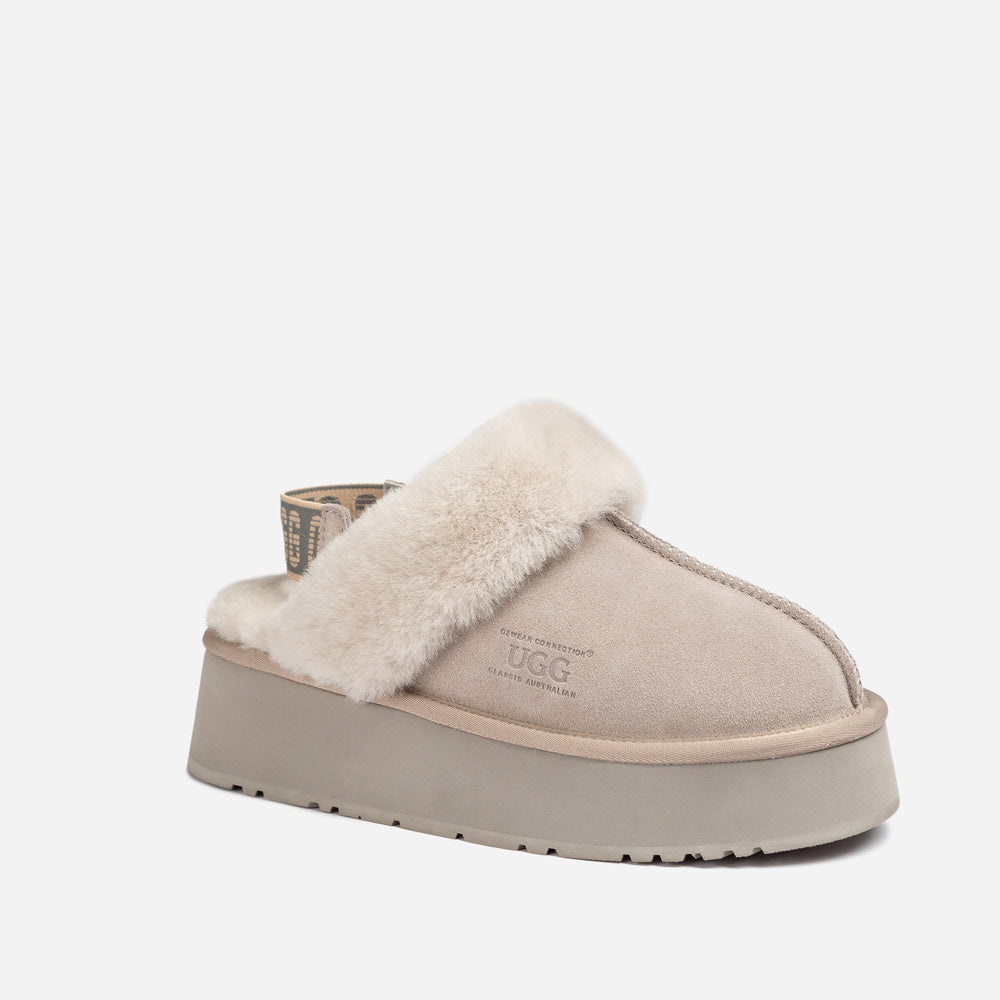 Ugg Platform Slipper (Elastic Logo & Wool Strap) 4.5cm (Detachable Feature)(Water Resistant)