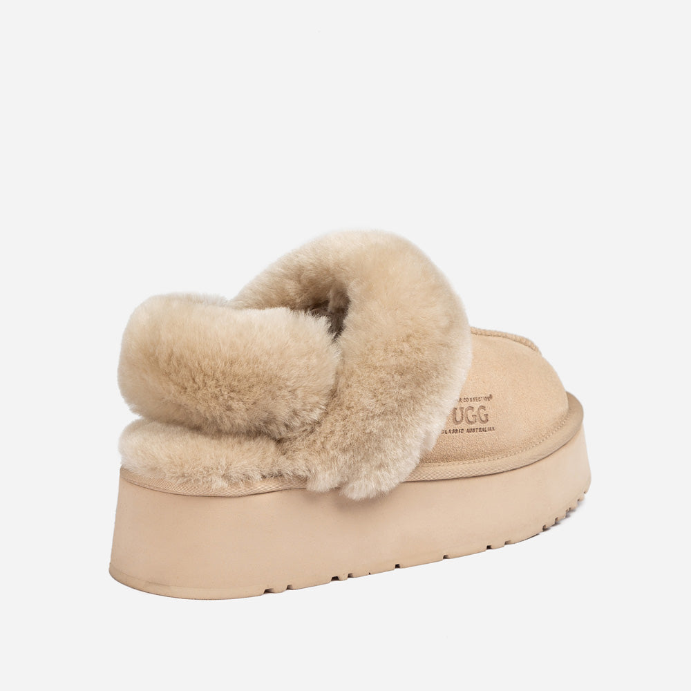 Ugg Platform Slipper (Elastic Logo & Wool Strap) 4.5cm (Detachable Feature)(Water Resistant)