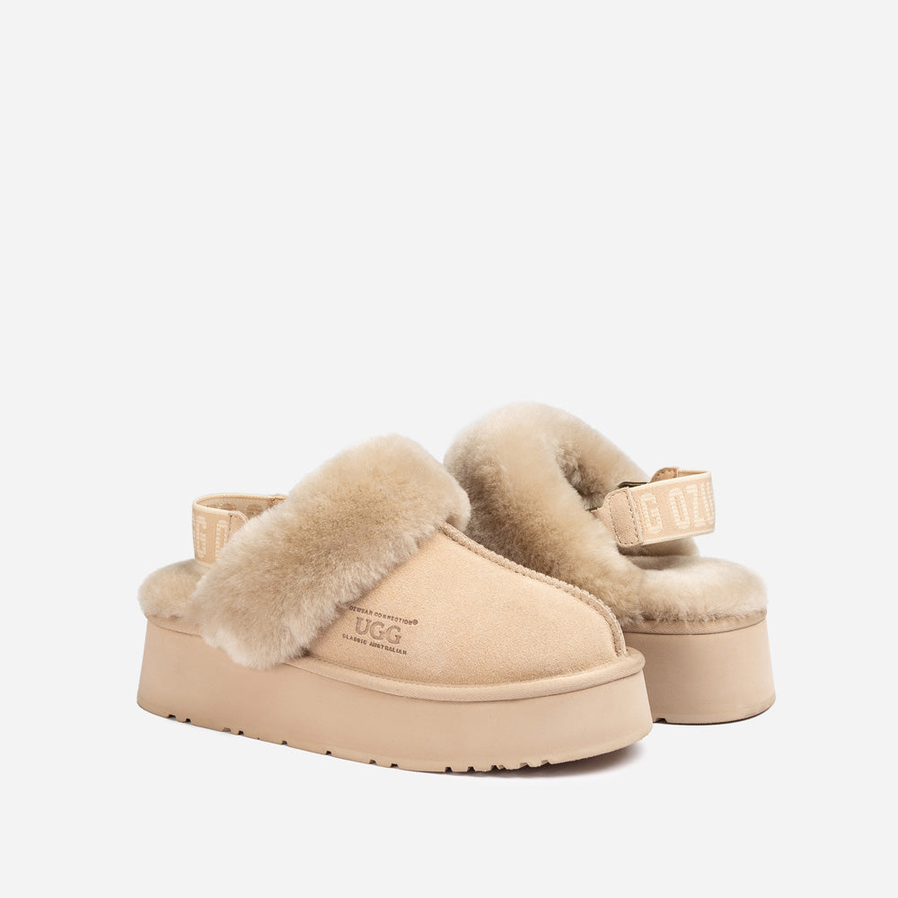 Ugg Platform Slipper (Elastic Logo & Wool Strap) 4.5cm (Detachable Feature)(Water Resistant)