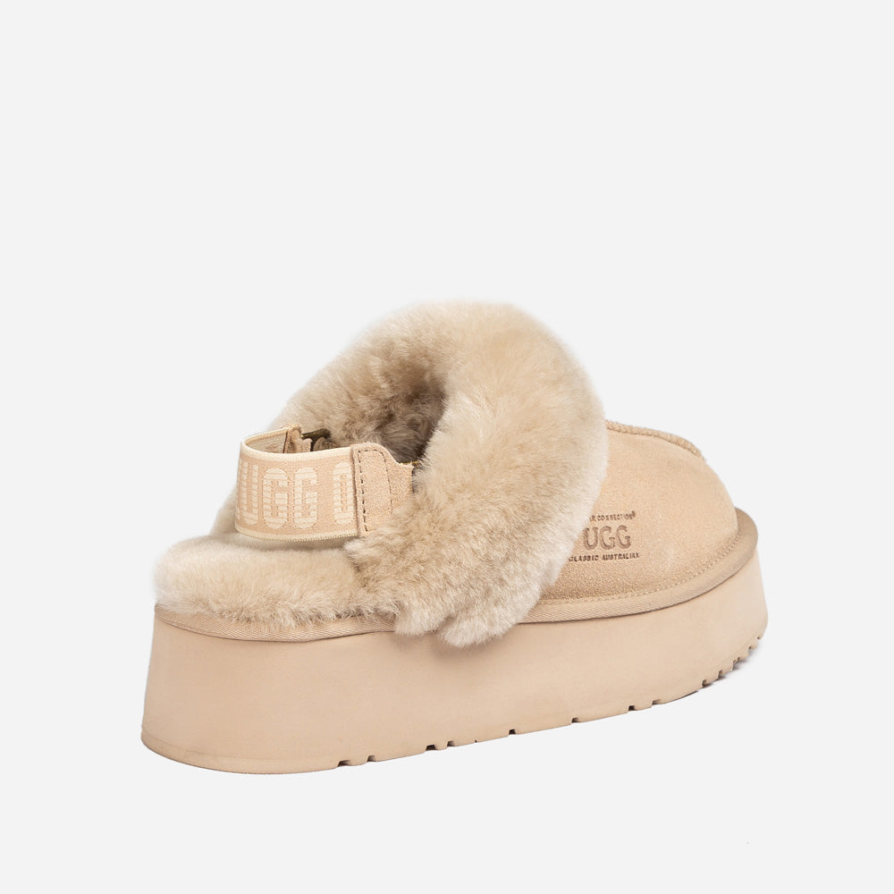 Ugg Platform Slipper (Elastic Logo & Wool Strap) 4.5cm (Detachable  Feature)(Water Resistant)