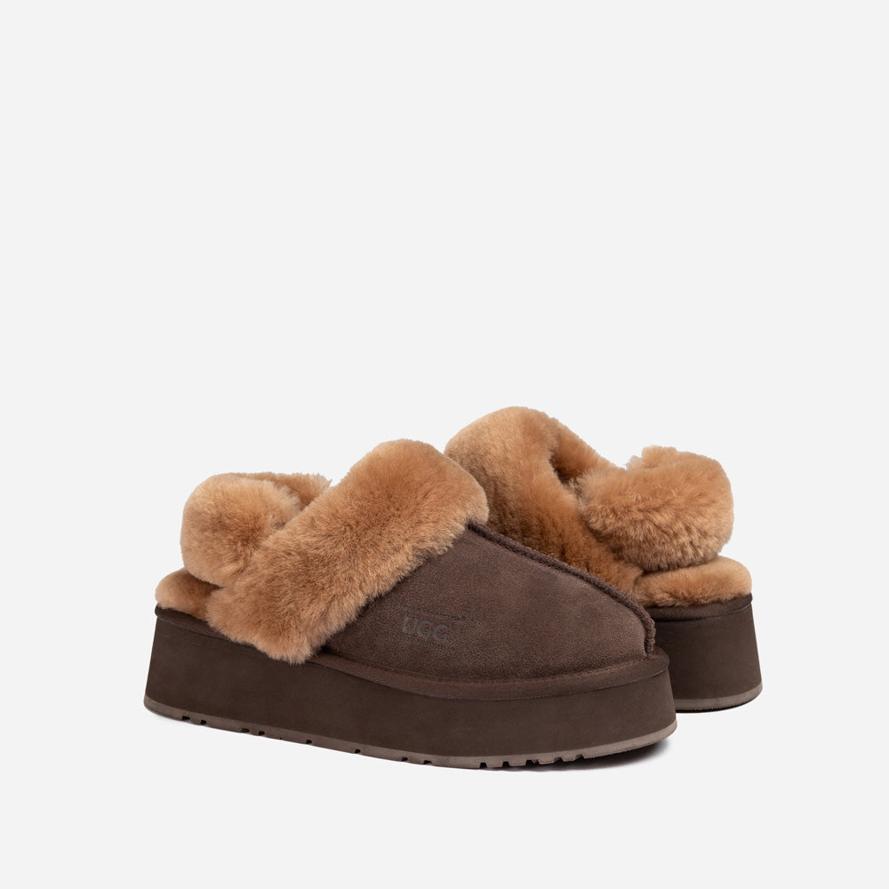 Ugg Platform Slipper (Elastic Logo & Wool Strap) 4.5cm (Detachable Feature)(Water Resistant)