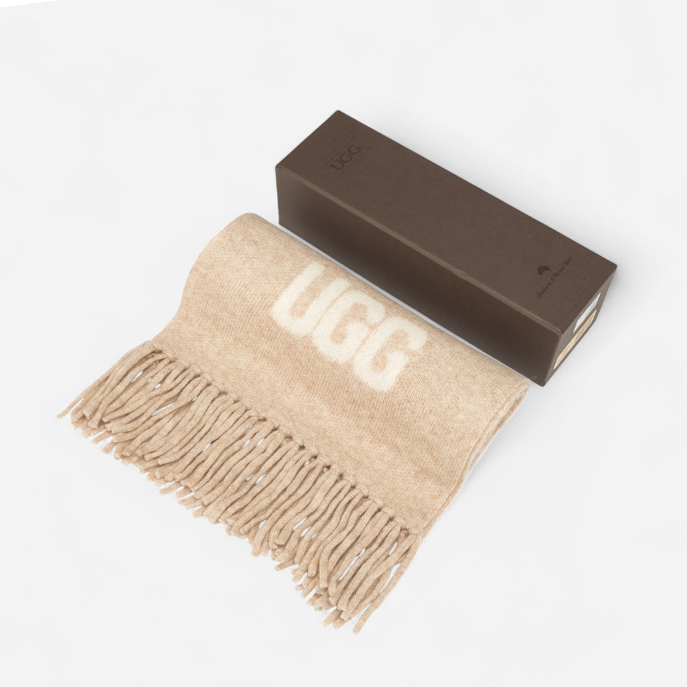 Ugg Logo Cashmere Aus Wool Woven Scarf