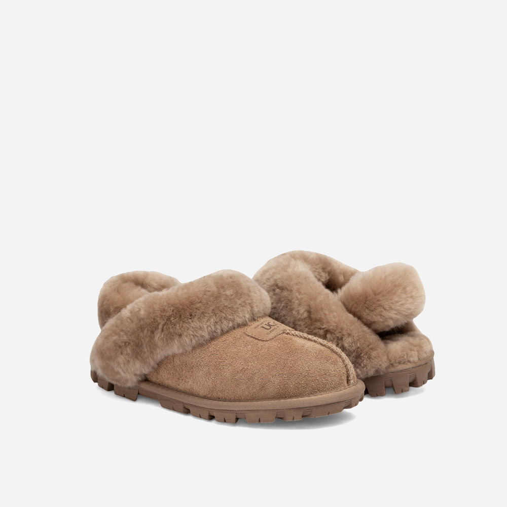 Ugg Coquette Heritage Shearling Slipper Elastic Logo Wool Strap (Detachable)