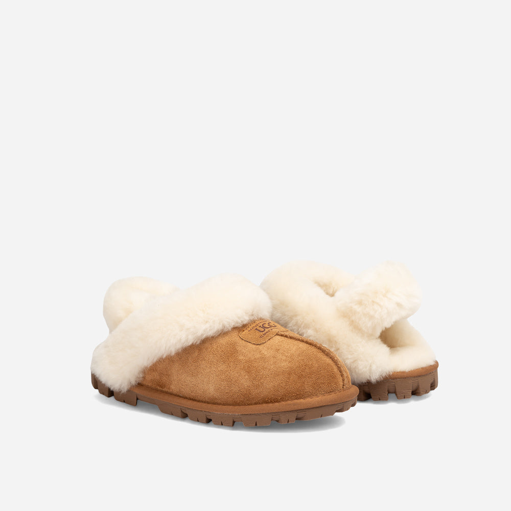 Ugg Coquette Heritage Shearling Slipper Elastic Logo Wool Strap (Detachable)