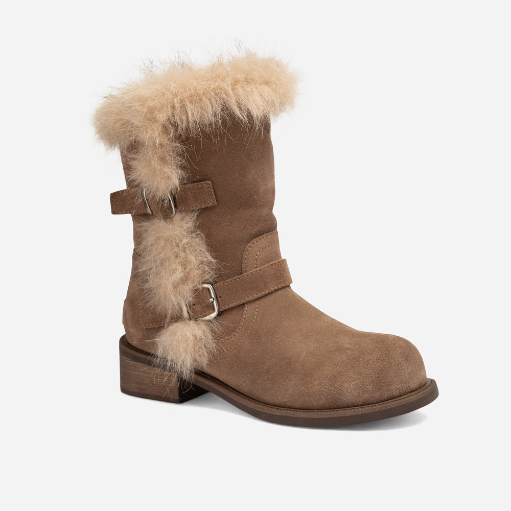 UGG Fur Trim Buckle Short Boots