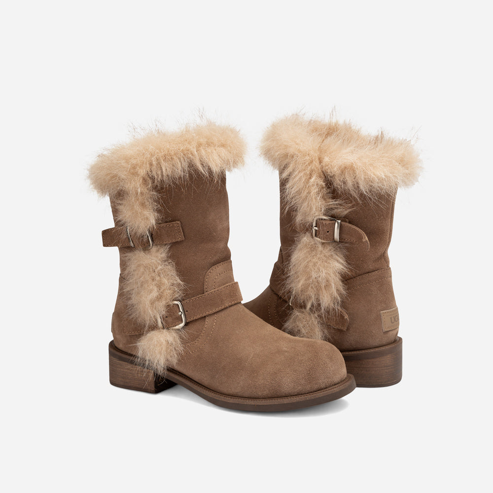 UGG Fur Trim Buckle Short Boots