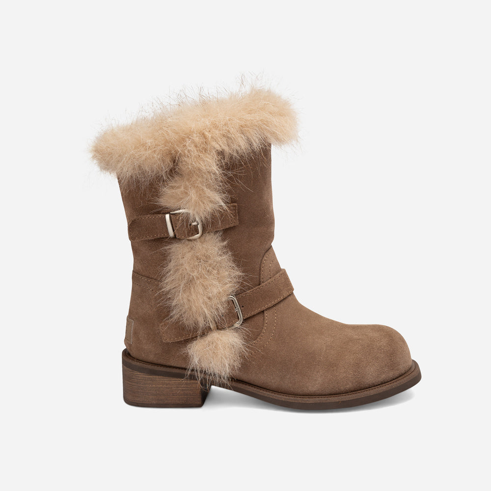 UGG Fur Trim Buckle Short Boots