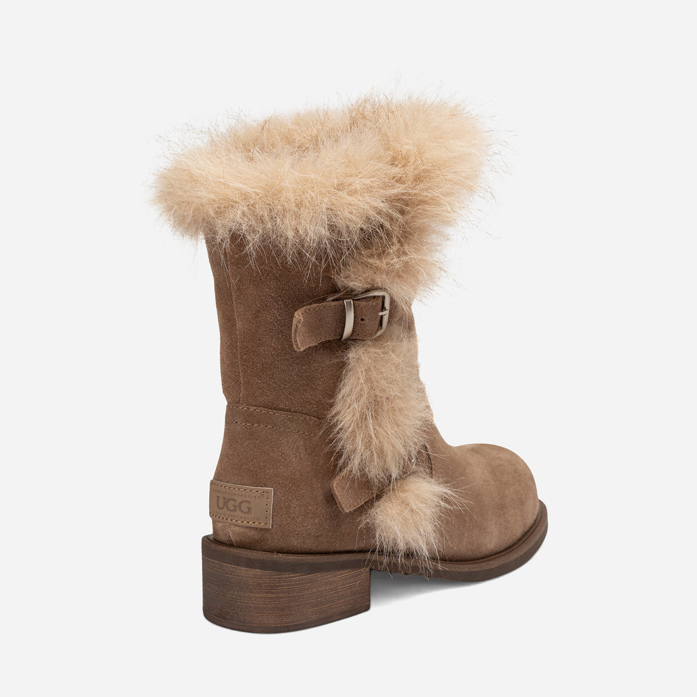 UGG Fur Trim Buckle Short Boots