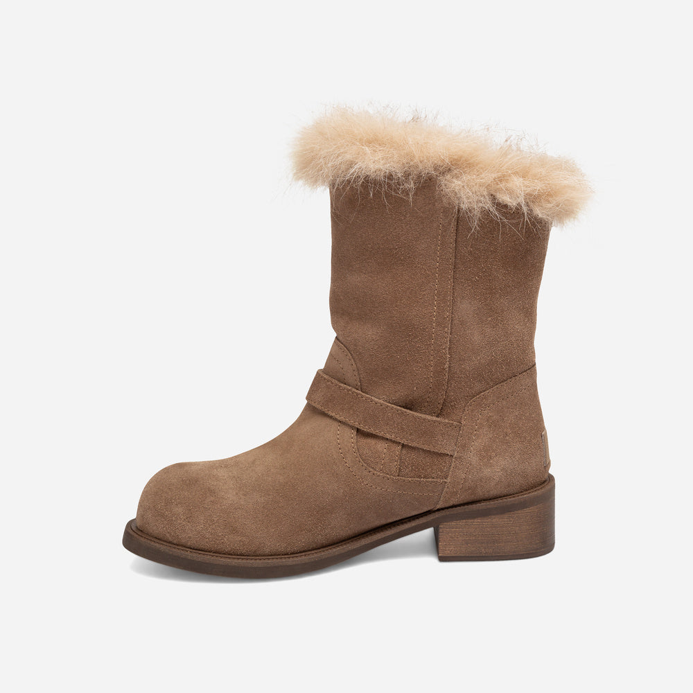 UGG Fur Trim Buckle Short Boots