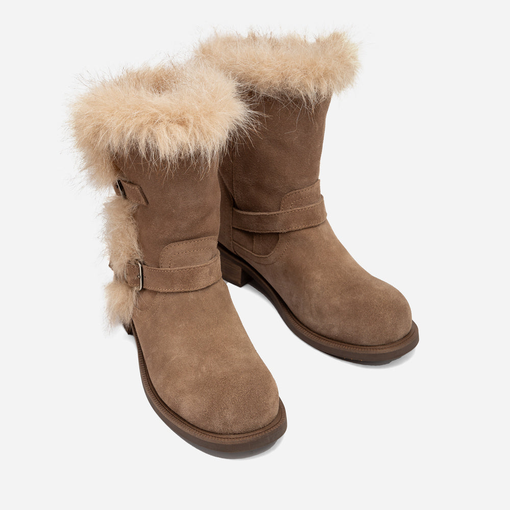 UGG Fur Trim Buckle Short Boots