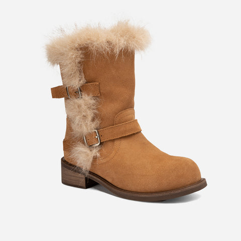 UGG Fur Trim Buckle Short Boots