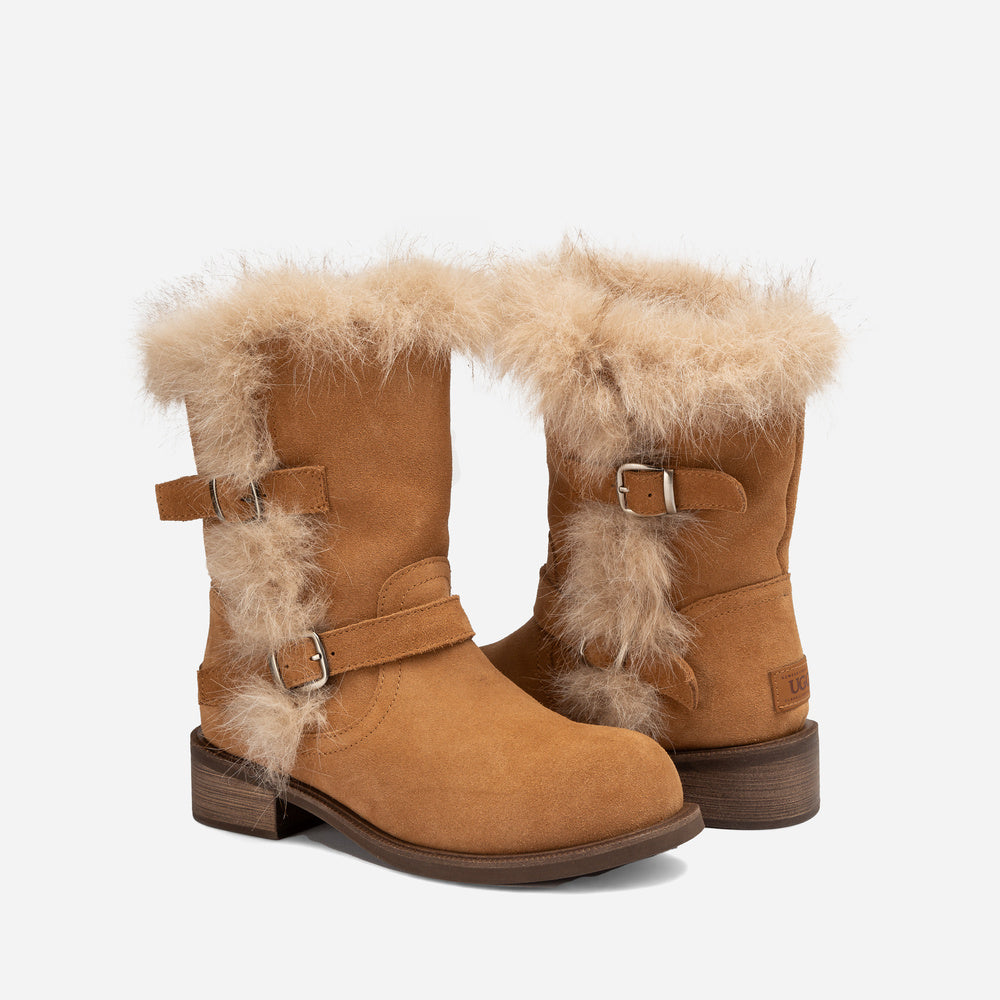 UGG Fur Trim Buckle Short Boots