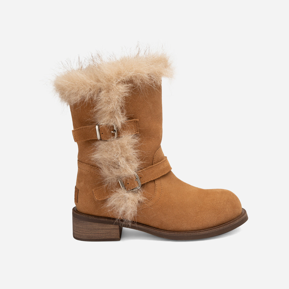 UGG Fur Trim Buckle Short Boots