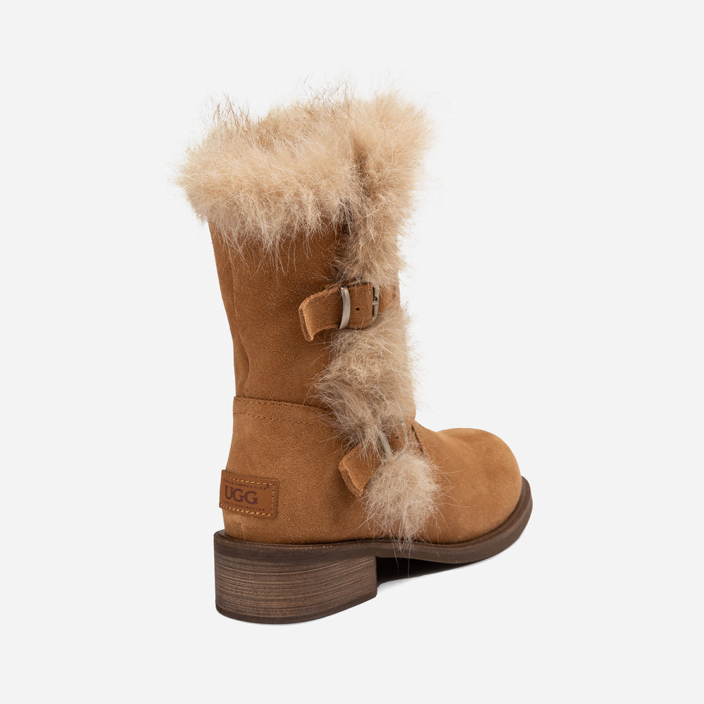 UGG Fur Trim Buckle Short Boots