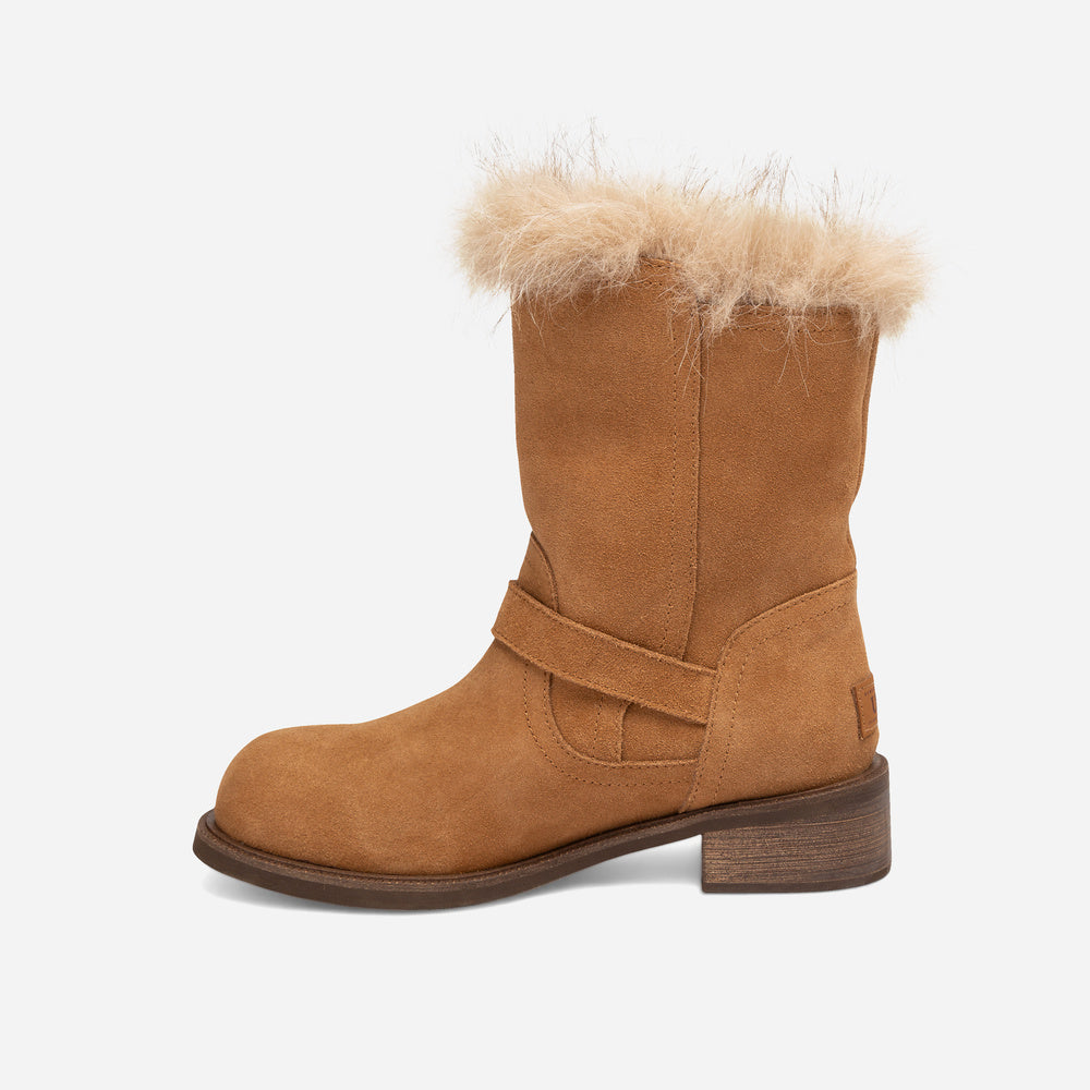 UGG Fur Trim Buckle Short Boots
