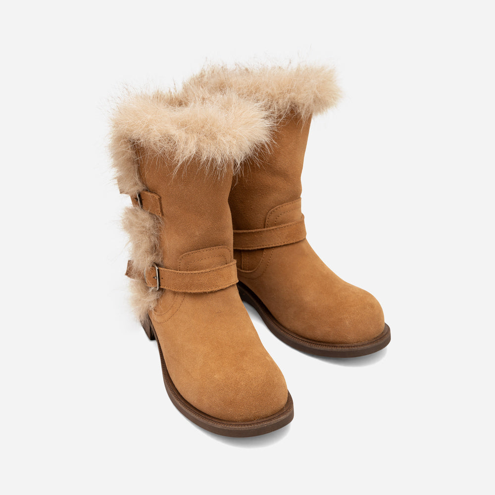 UGG Fur Trim Buckle Short Boots