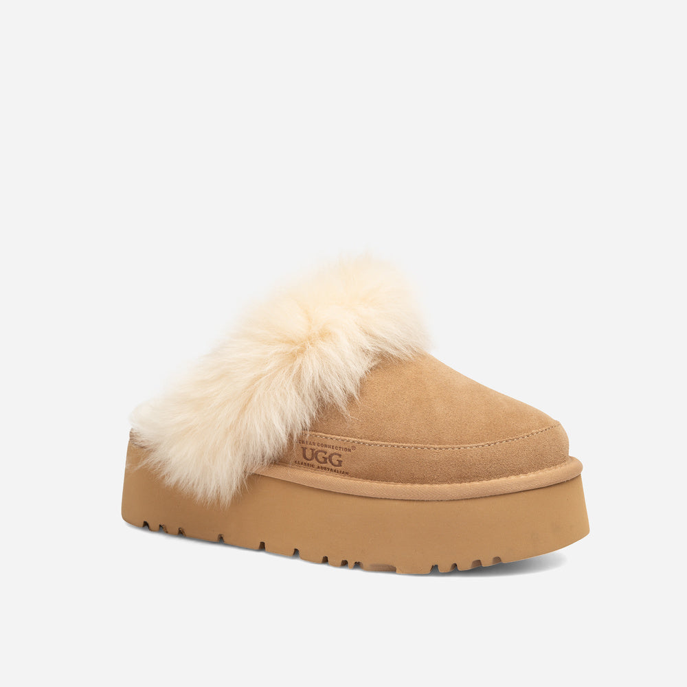 UGG Daniela Premium Platform Slipper (Elastic Logo & Wool Strap – Detachable)