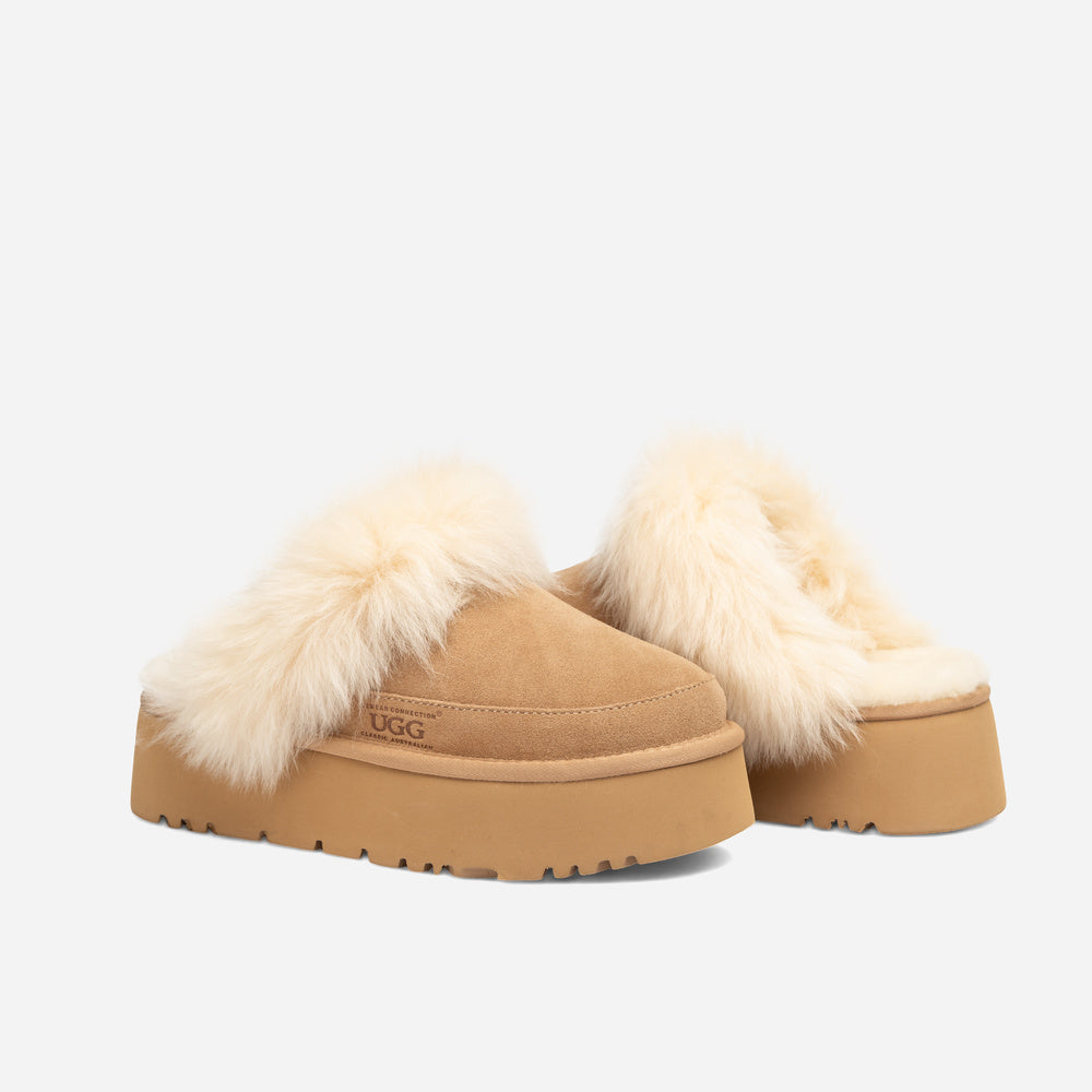 UGG Daniela Premium Platform Slipper (Elastic Logo & Wool Strap – Detachable)