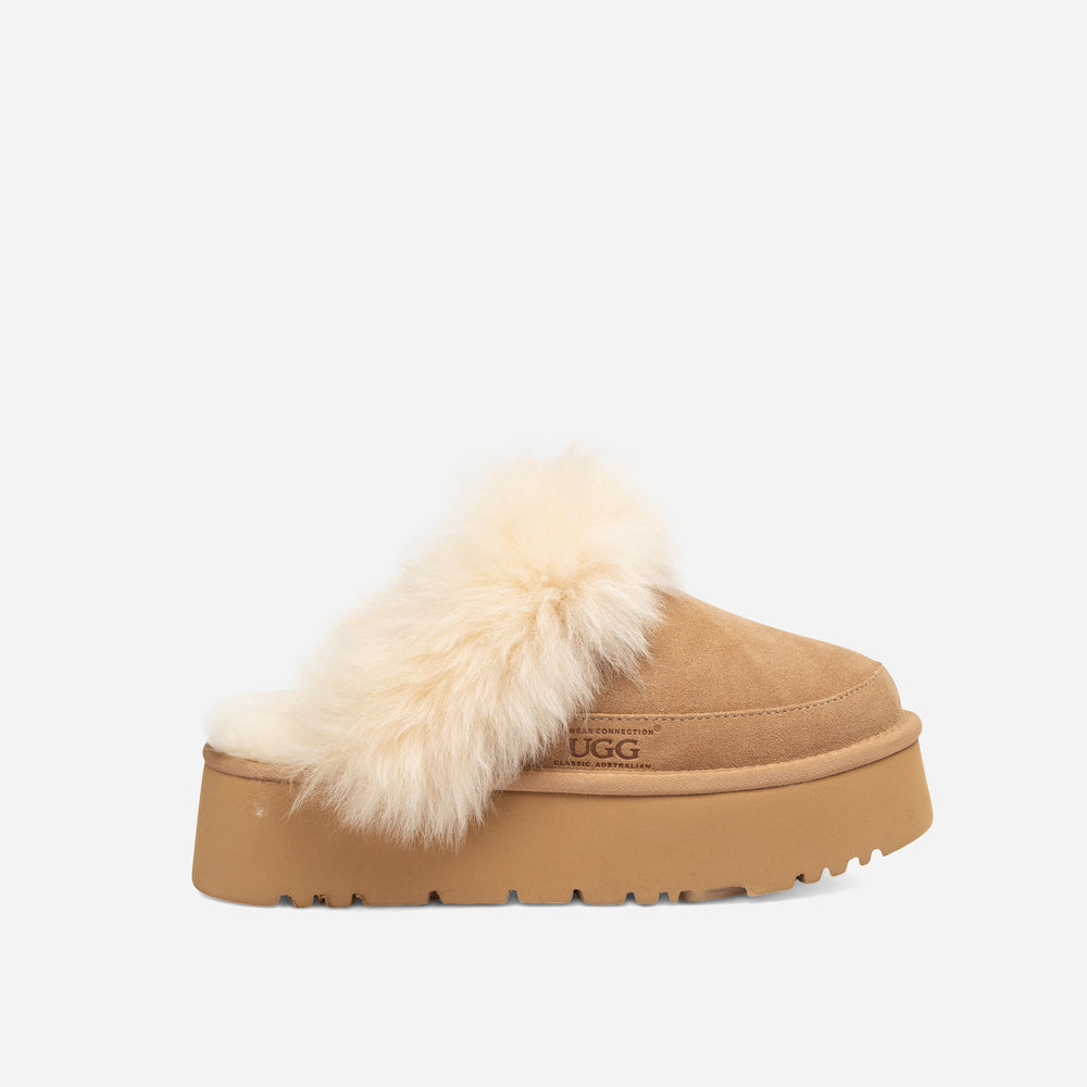 UGG Daniela Premium Platform Slipper (Elastic Logo & Wool Strap – Detachable)