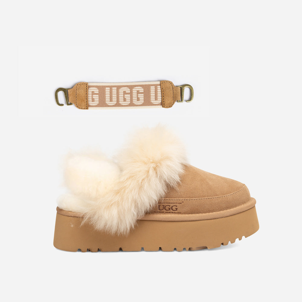UGG Daniela Premium Platform Slipper (Elastic Logo & Wool Strap – Detachable)