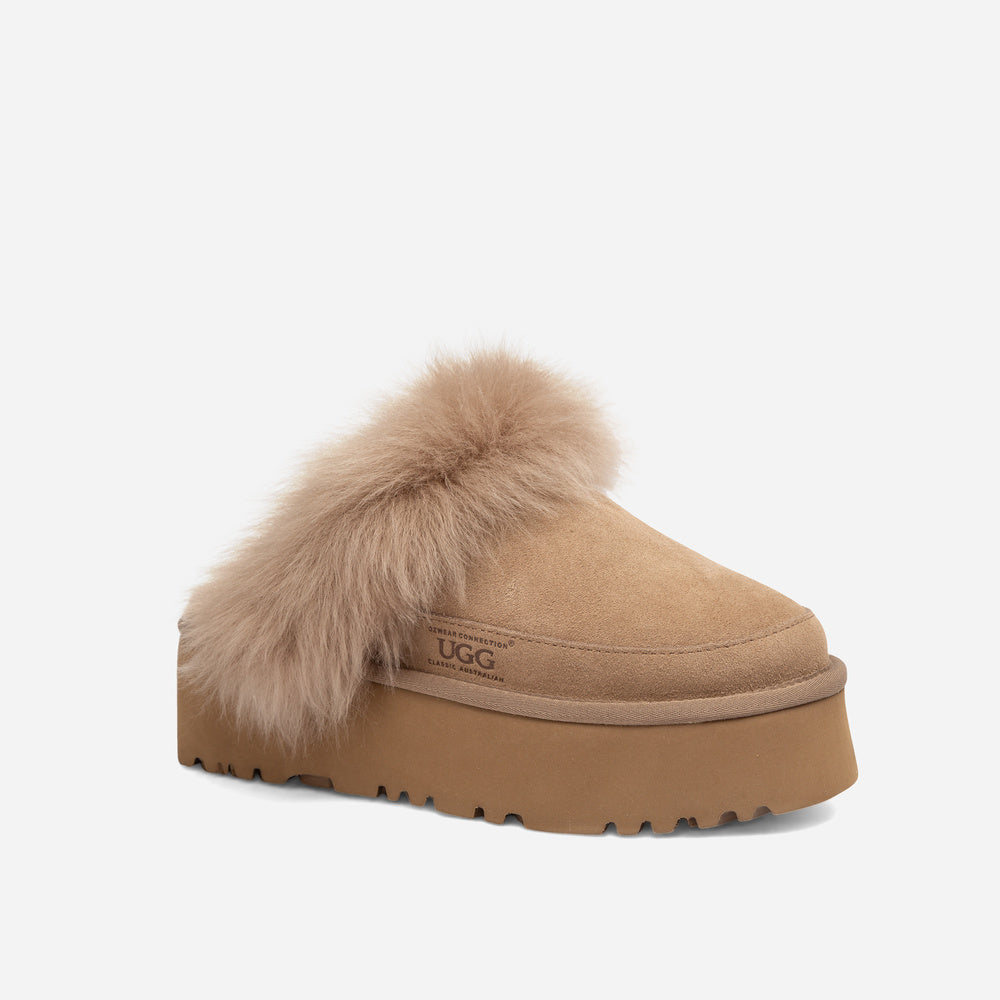 UGG Daniela Premium Platform Slipper (Elastic Logo & Wool Strap – Detachable)