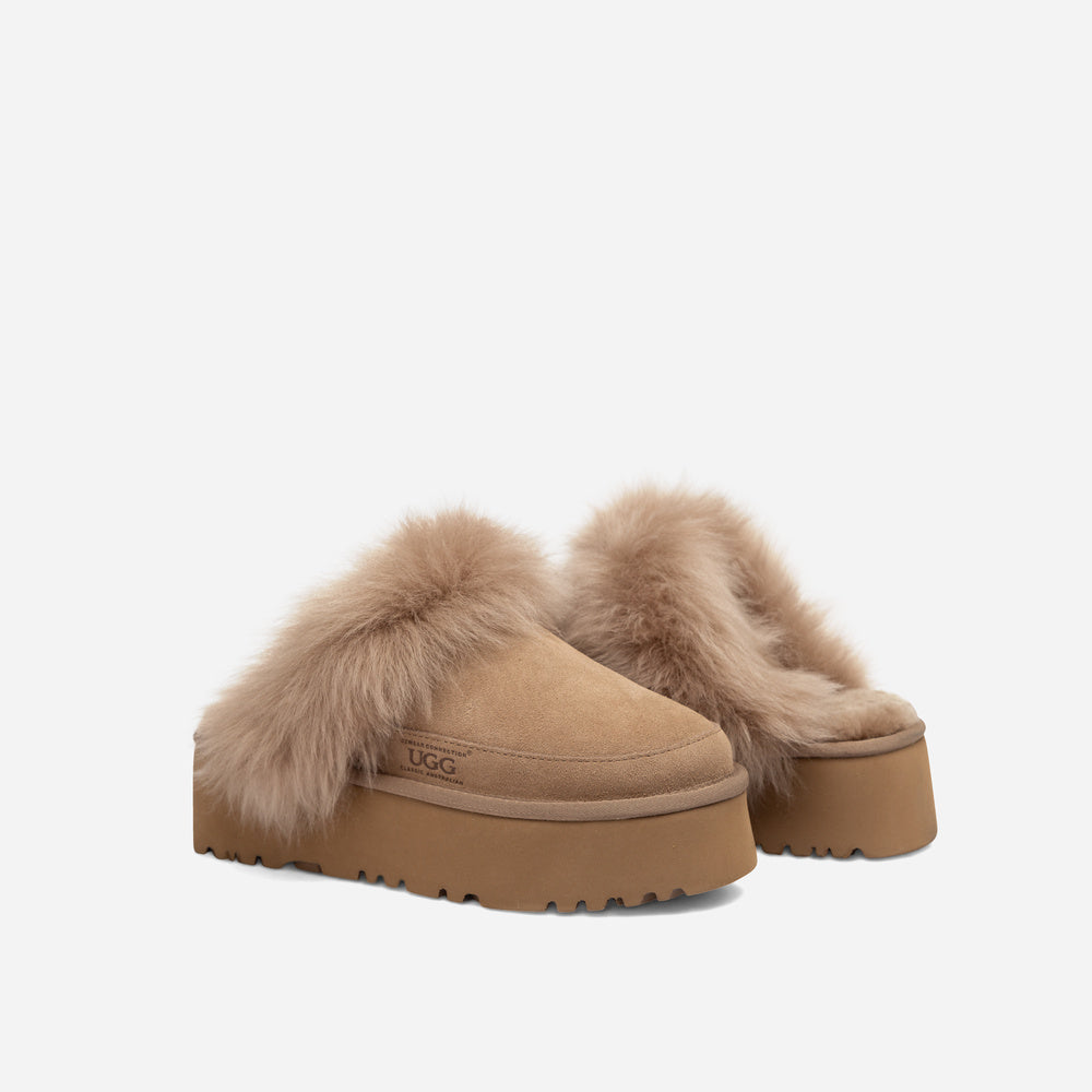 UGG Daniela Premium Platform Slipper (Elastic Logo & Wool Strap – Detachable)