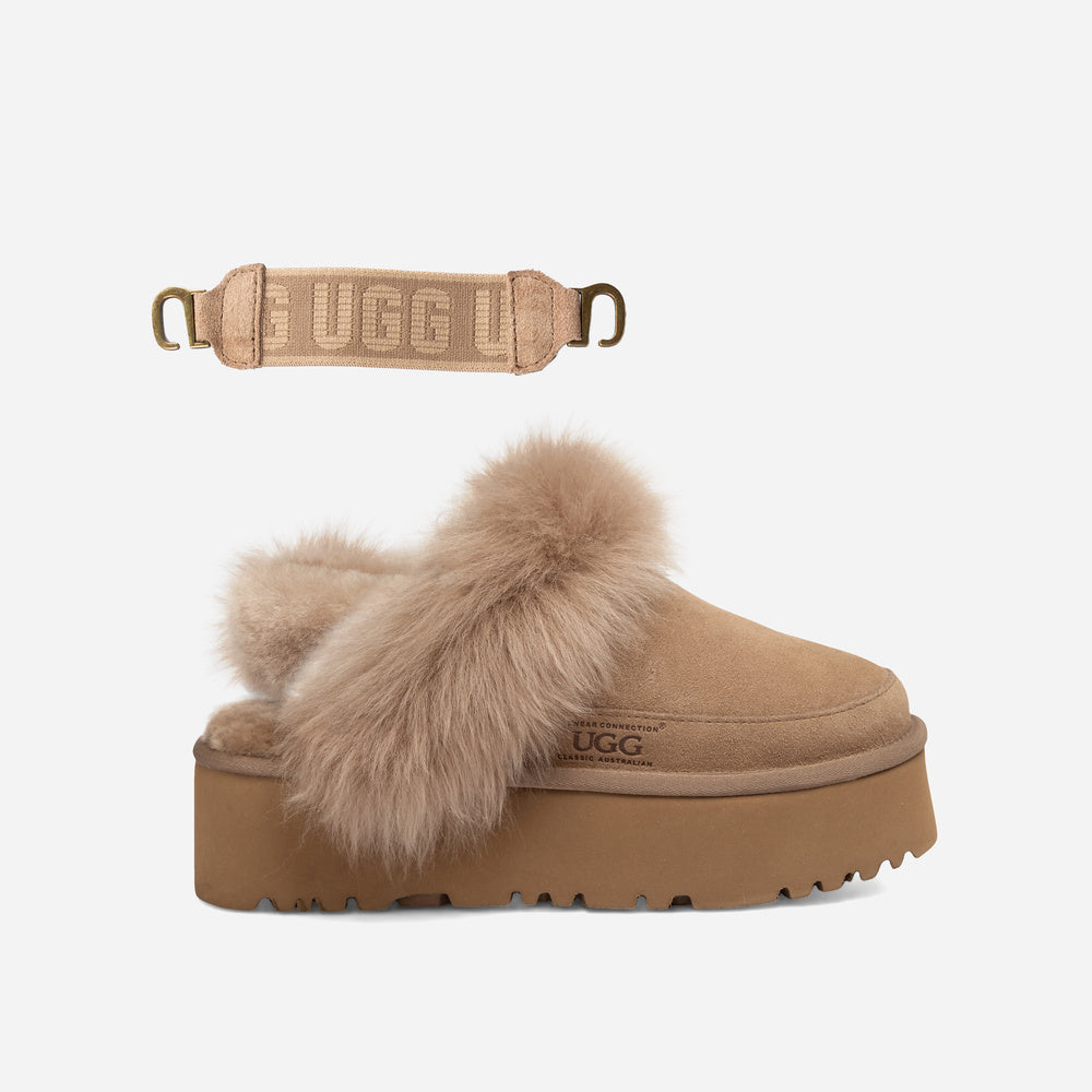 UGG Daniela Premium Platform Slipper (Elastic Logo & Wool Strap – Detachable)