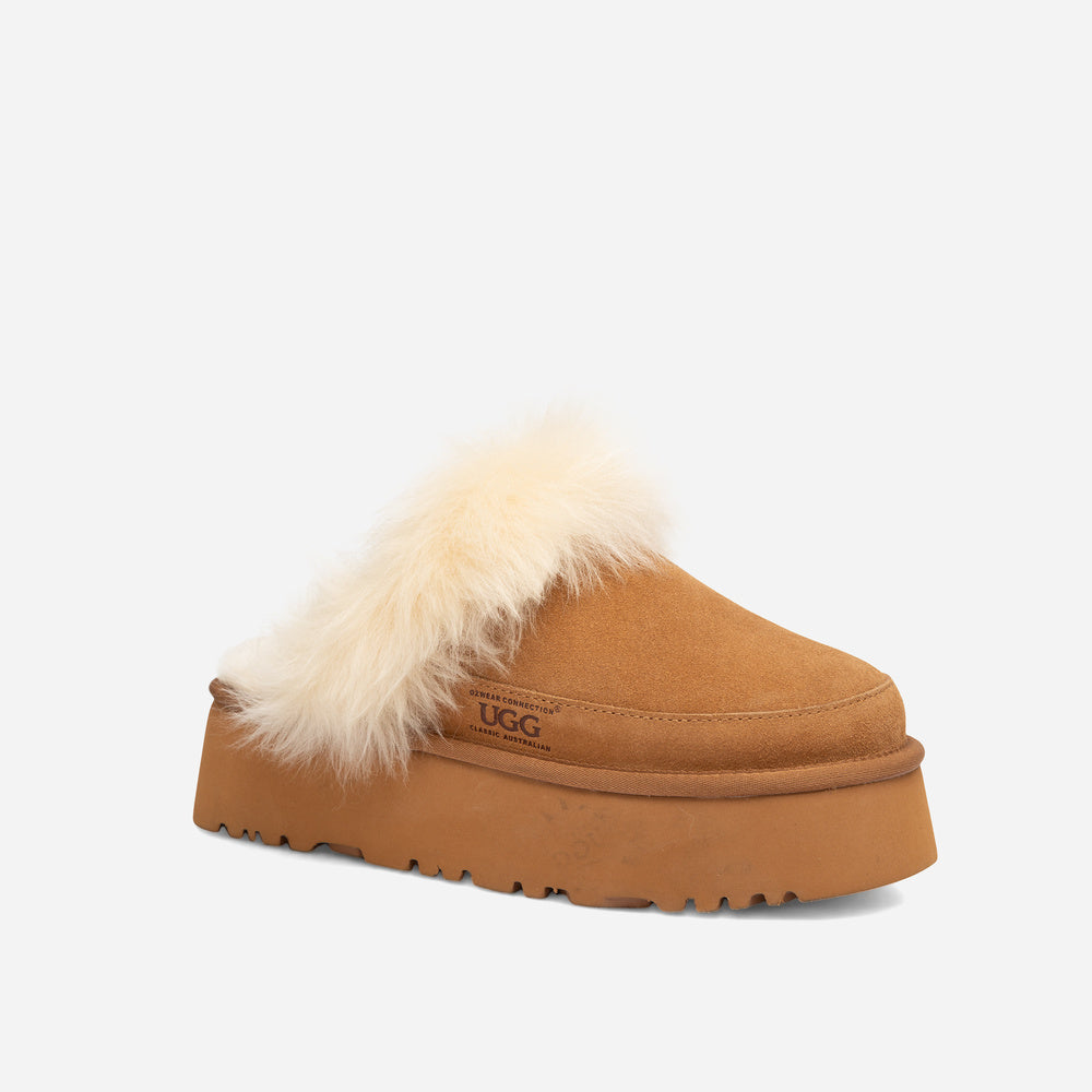 UGG Daniela Premium Platform Slipper (Elastic Logo & Wool Strap – Detachable)