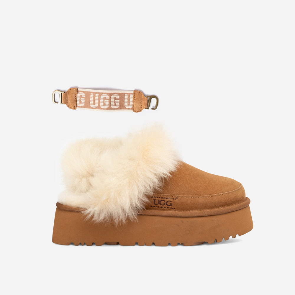 UGG Daniela Premium Platform Slipper (Elastic Logo & Wool Strap – Detachable)